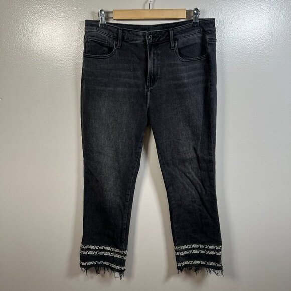 Driftwood Colette Straight Crop Jeans Size 31 Black Emboridered Snake Print - Picture 1 of 9